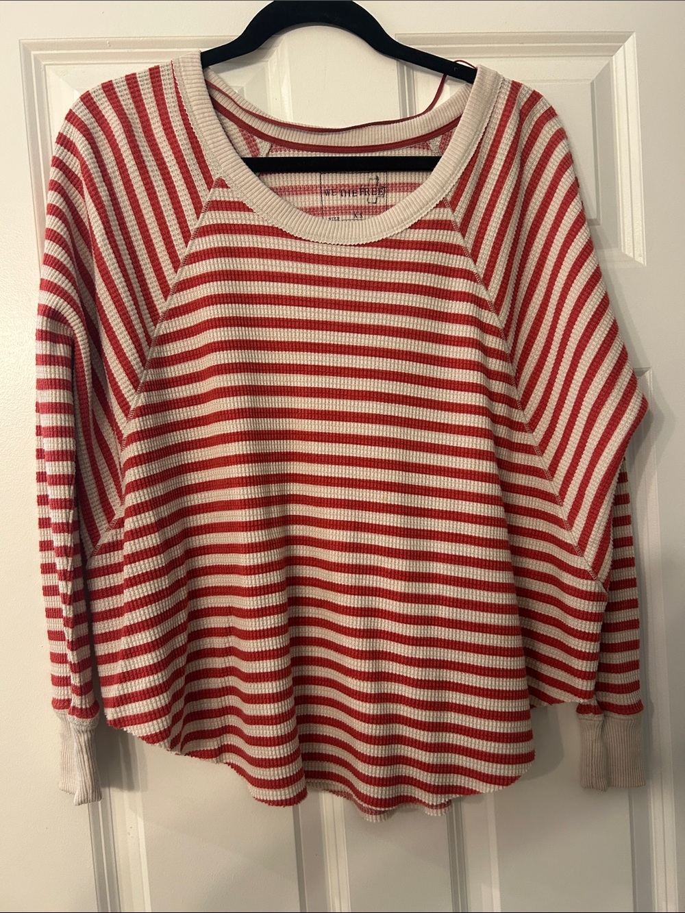 We The Free Red and Cream Striped Waffle Knit Long-Sleeve Top